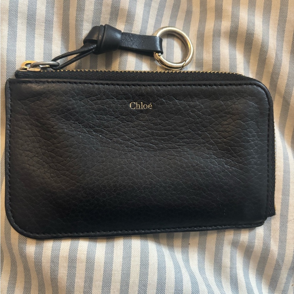 Chloé Black Leather Zip Key & Card Holder with Ring